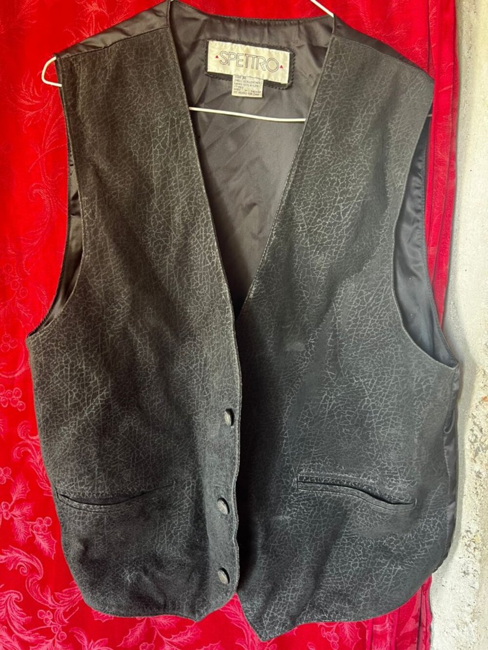Vintage Spettro Genuine Leather Textured Western Concho Button Vest Medium